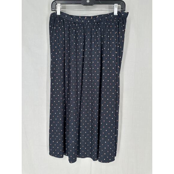 80s Vintage Halston Skirt Womens Medium Navy Blue Midi Polka Dot Brown Pockets - Picture 7 of 9